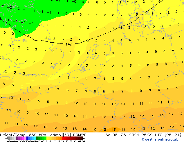 Height/Temp. 850 hPa ECMWF Sa 08.06.2024 06 UTC