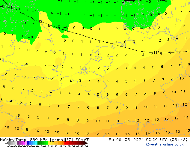 Z500/Rain (+SLP)/Z850 ECMWF Su 09.06.2024 00 UTC