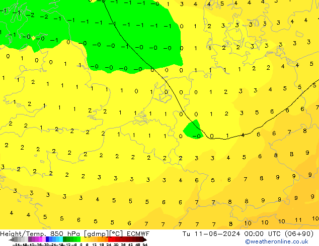 Z500/Yağmur (+YB)/Z850 ECMWF Sa 11.06.2024 00 UTC