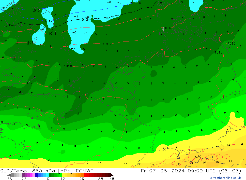 SLP/Temp. 850 hPa ECMWF Sex 07.06.2024 09 UTC