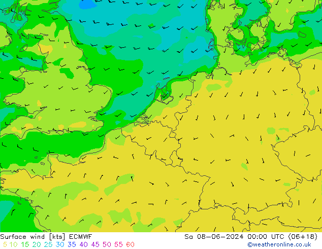 Surface wind ECMWF So 08.06.2024 00 UTC