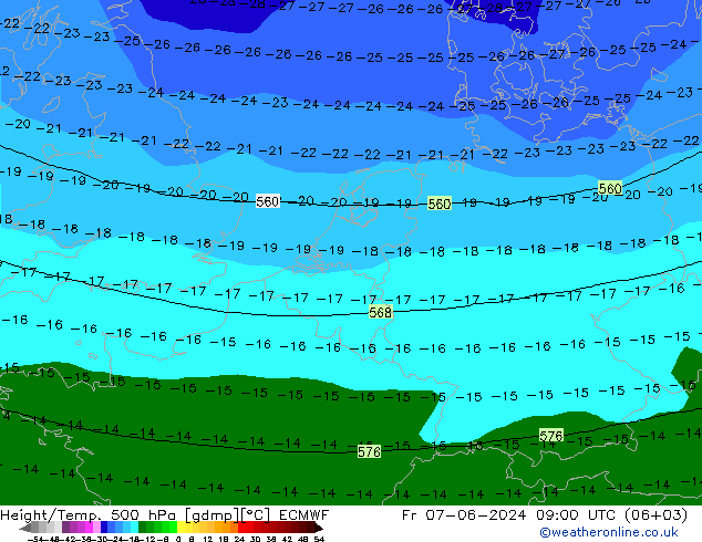 Height/Temp. 500 hPa ECMWF ven 07.06.2024 09 UTC