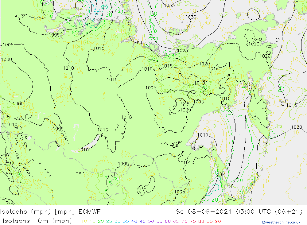 Isotachs (mph) ECMWF  08.06.2024 03 UTC