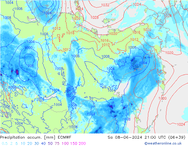 Precipitation accum. ECMWF сб 08.06.2024 21 UTC