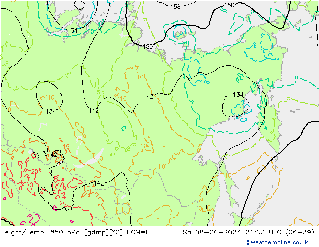 Height/Temp. 850 гПа ECMWF сб 08.06.2024 21 UTC