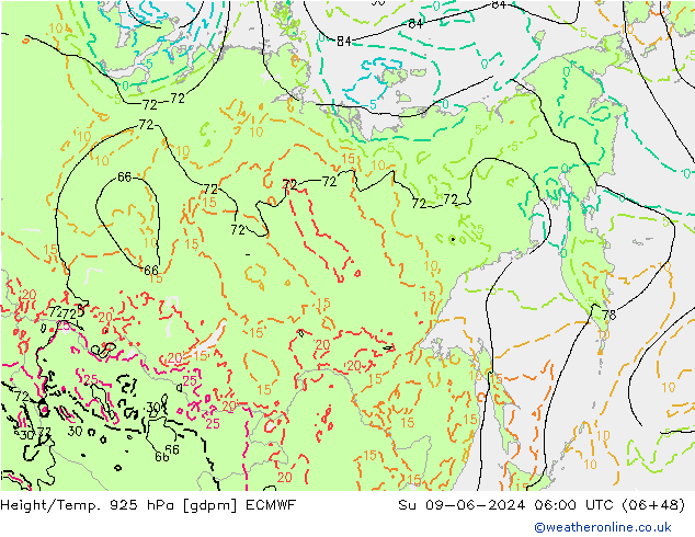 Height/Temp. 925 hPa ECMWF  09.06.2024 06 UTC