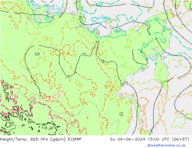 Height/Temp. 925 гПа ECMWF Вс 09.06.2024 15 UTC