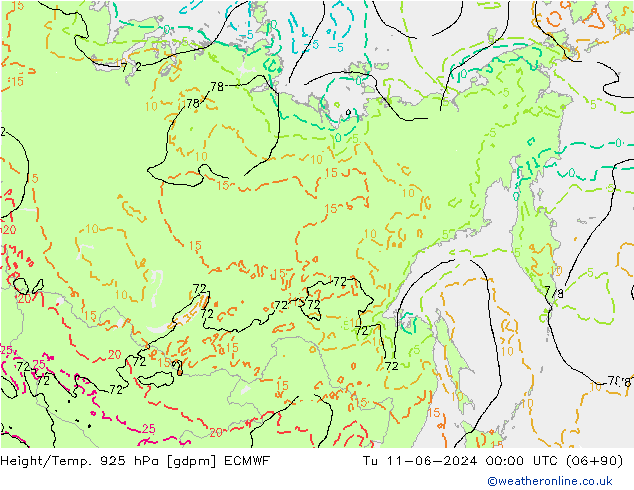 Height/Temp. 925 hPa ECMWF Tu 11.06.2024 00 UTC