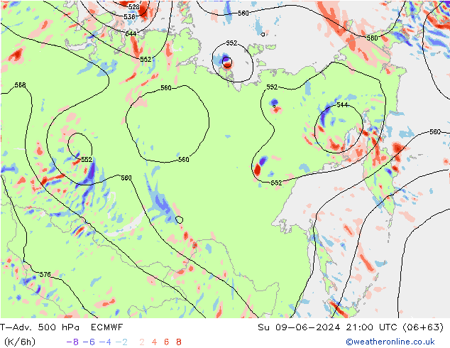 T-Adv. 500 hPa ECMWF Ne 09.06.2024 21 UTC