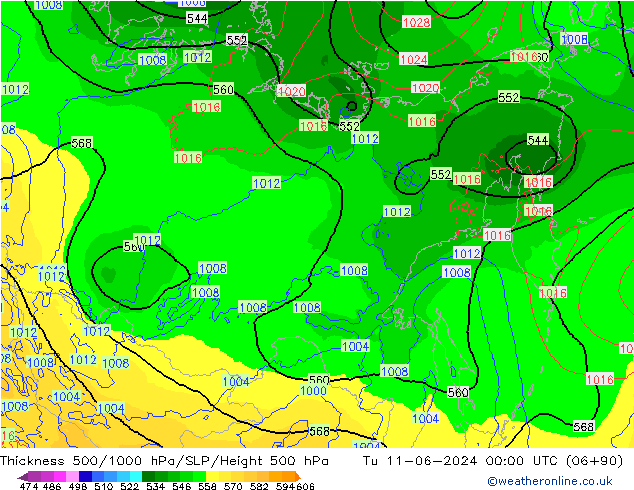 Thck 500-1000hPa ECMWF Ter 11.06.2024 00 UTC