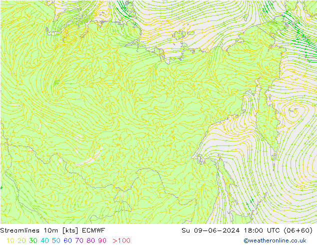 Stroomlijn 10m ECMWF zo 09.06.2024 18 UTC