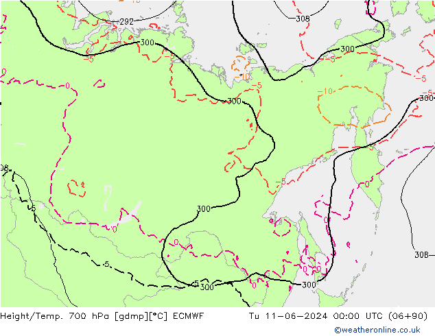 Height/Temp. 700 hPa ECMWF Tu 11.06.2024 00 UTC