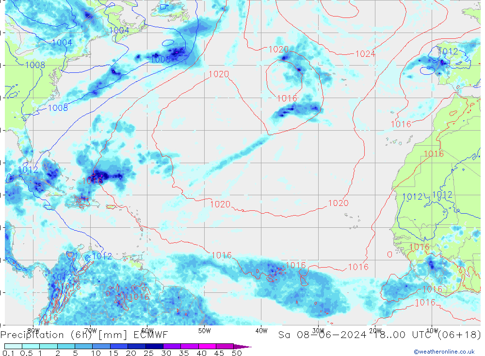 Z500/Rain (+SLP)/Z850 ECMWF сб 08.06.2024 00 UTC