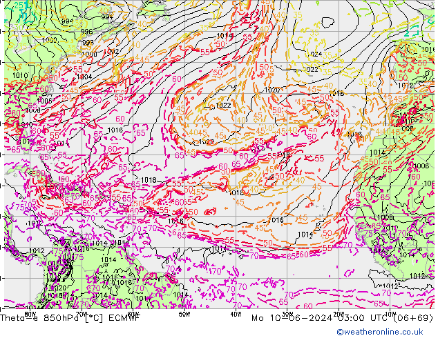 Theta-e 850hPa ECMWF pon. 10.06.2024 03 UTC