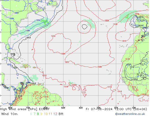 High wind areas ECMWF Fr 07.06.2024 12 UTC