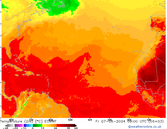 Temperature (2m) ECMWF Fr 07.06.2024 09 UTC