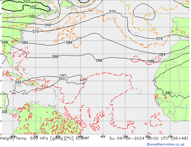 Height/Temp. 500 hPa ECMWF Su 09.06.2024 06 UTC