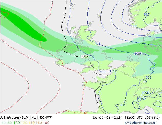 Straalstroom/SLP ECMWF zo 09.06.2024 18 UTC