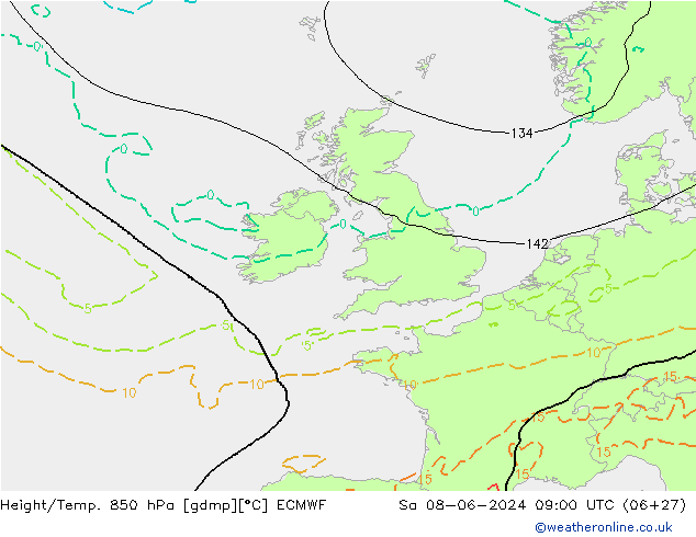 Hoogte/Temp. 850 hPa ECMWF za 08.06.2024 09 UTC