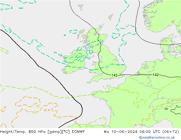 Height/Temp. 850 hPa ECMWF Mo 10.06.2024 06 UTC