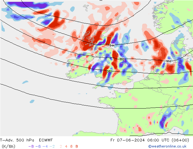 T-Adv. 500 hPa ECMWF Fr 07.06.2024 06 UTC