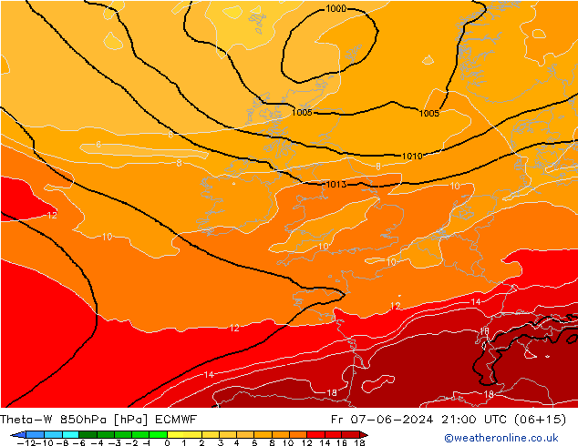 Theta-W 850hPa ECMWF Pá 07.06.2024 21 UTC