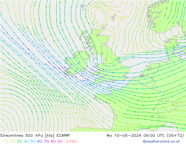 Streamlines 500 hPa ECMWF Mo 10.06.2024 06 UTC