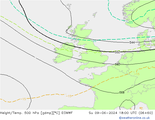 Z500/Rain (+SLP)/Z850 ECMWF Su 09.06.2024 18 UTC