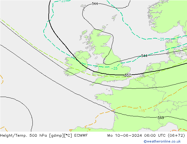 Height/Temp. 500 гПа ECMWF пн 10.06.2024 06 UTC