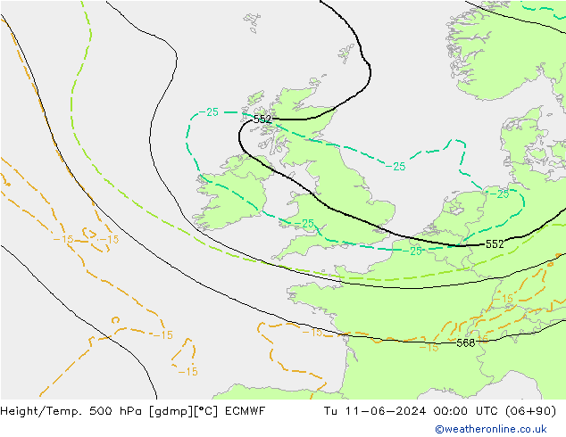 Height/Temp. 500 hPa ECMWF Tu 11.06.2024 00 UTC