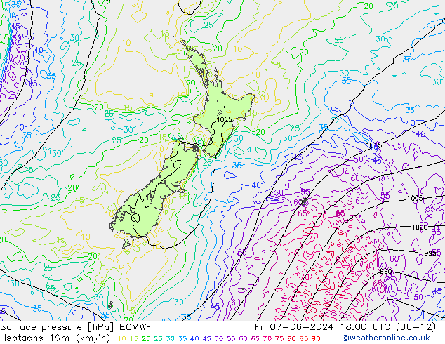 Eşrüzgar Hızları (km/sa) ECMWF Cu 07.06.2024 18 UTC