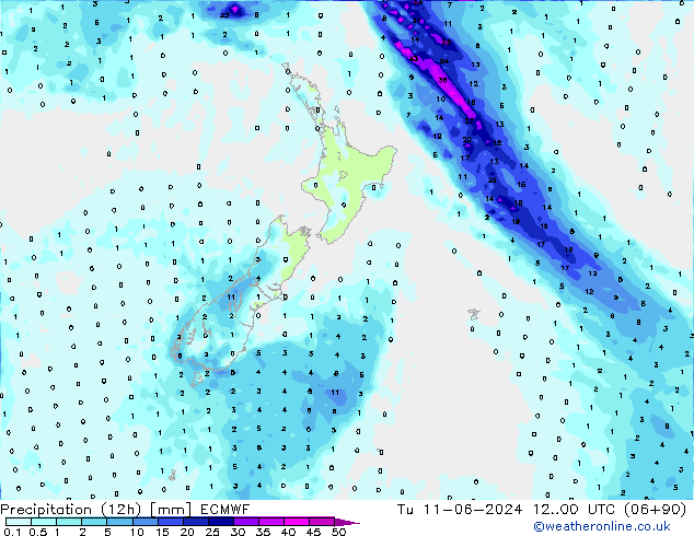 Precipitation (12h) ECMWF Út 11.06.2024 00 UTC