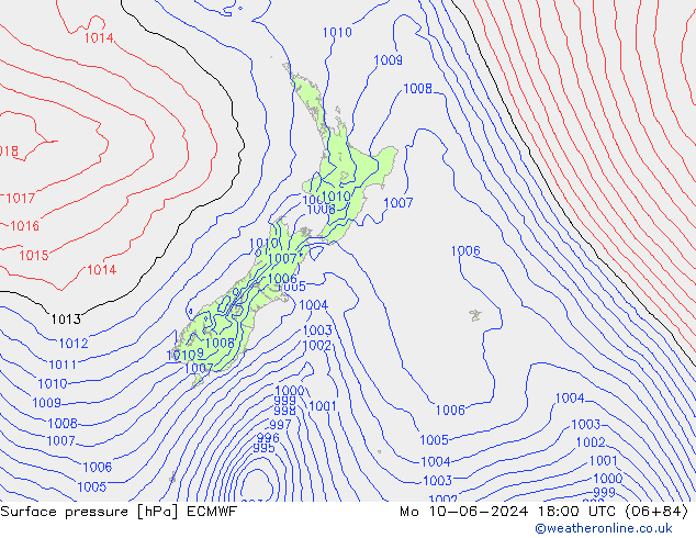 Surface pressure ECMWF Mo 10.06.2024 18 UTC