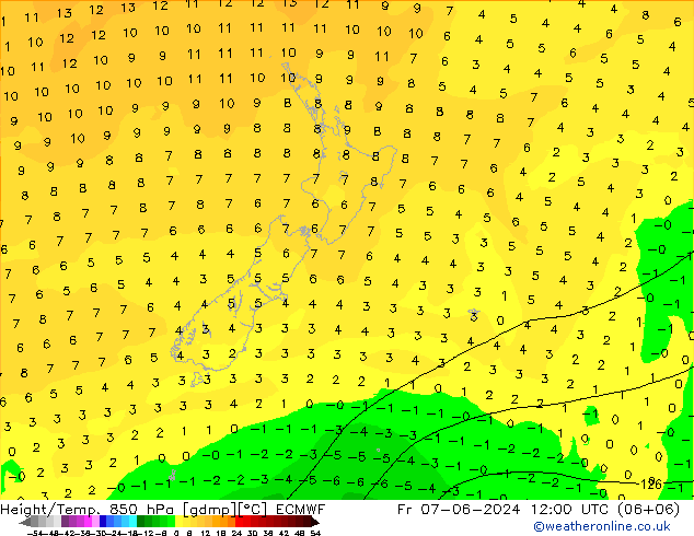 Z500/Yağmur (+YB)/Z850 ECMWF Cu 07.06.2024 12 UTC