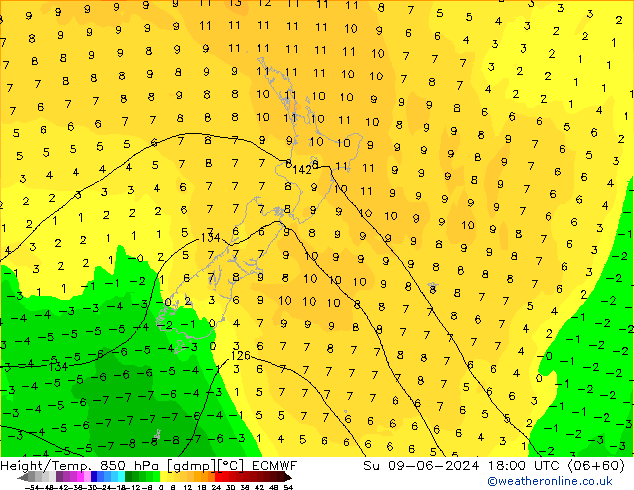 Z500/Rain (+SLP)/Z850 ECMWF dom 09.06.2024 18 UTC