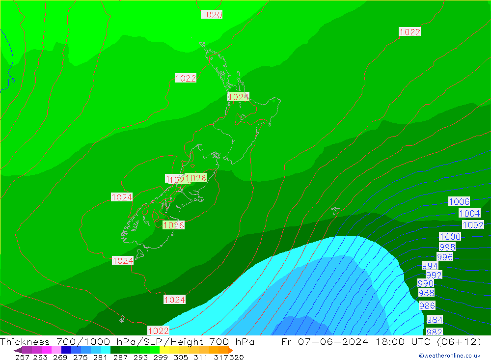 Thck 700-1000 hPa ECMWF Fr 07.06.2024 18 UTC