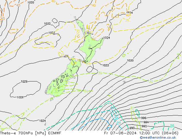 Theta-e 700hPa ECMWF ven 07.06.2024 12 UTC