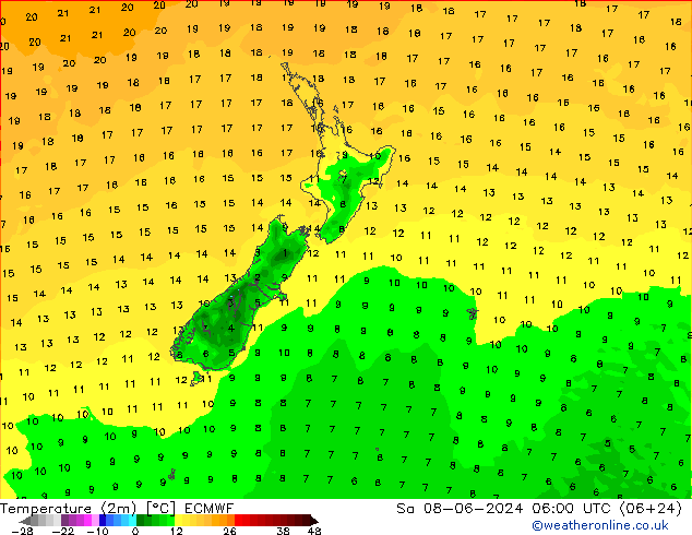 Temperature (2m) ECMWF Sa 08.06.2024 06 UTC