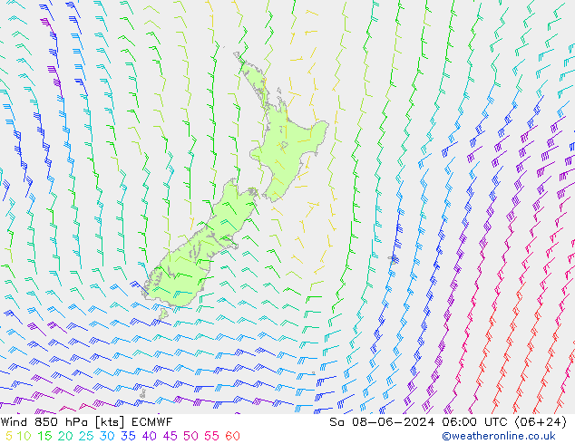 Viento 850 hPa ECMWF sáb 08.06.2024 06 UTC