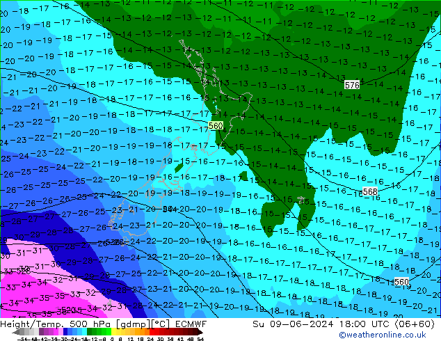 Z500/Rain (+SLP)/Z850 ECMWF dom 09.06.2024 18 UTC