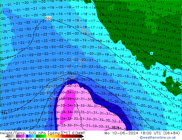 Z500/Rain (+SLP)/Z850 ECMWF lun 10.06.2024 18 UTC