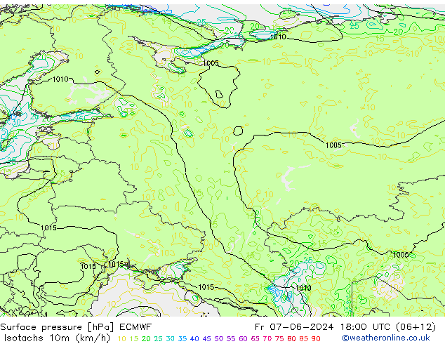 Isotachs (kph) ECMWF Fr 07.06.2024 18 UTC