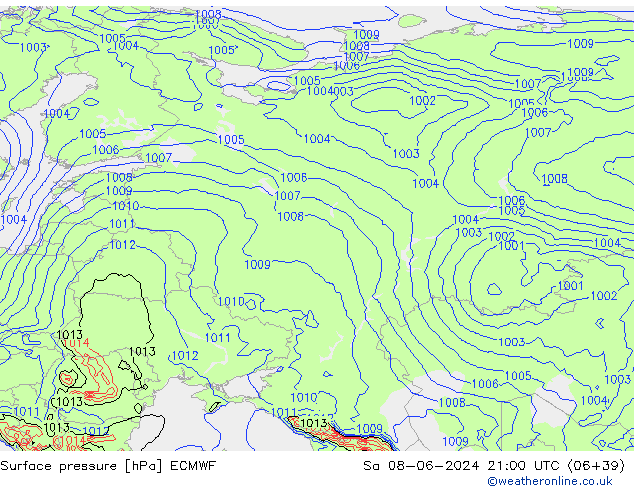 Surface pressure ECMWF Sa 08.06.2024 21 UTC