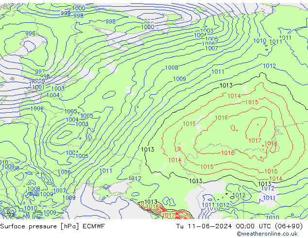 Atmosférický tlak ECMWF Út 11.06.2024 00 UTC