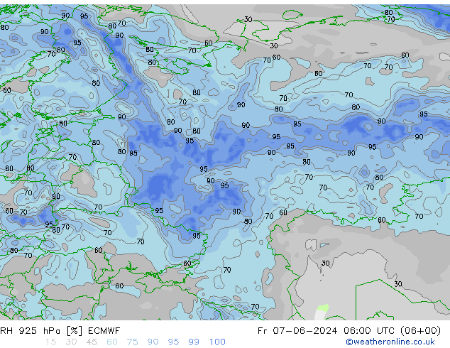 RH 925 hPa ECMWF Fr 07.06.2024 06 UTC