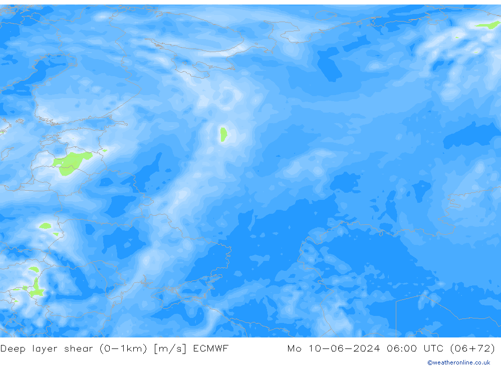 Deep layer shear (0-1km) ECMWF  10.06.2024 06 UTC