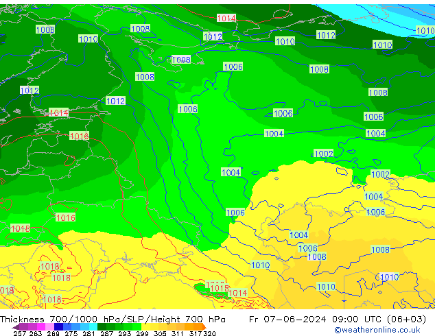 Schichtdicke 700-1000 hPa ECMWF Fr 07.06.2024 09 UTC