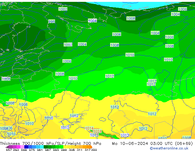 Thck 700-1000 hPa ECMWF Mo 10.06.2024 03 UTC