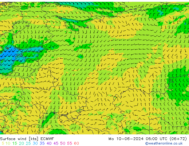 Surface wind ECMWF Mo 10.06.2024 06 UTC