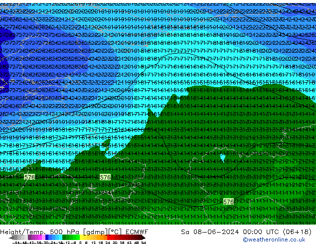 Z500/Rain (+SLP)/Z850 ECMWF Sa 08.06.2024 00 UTC